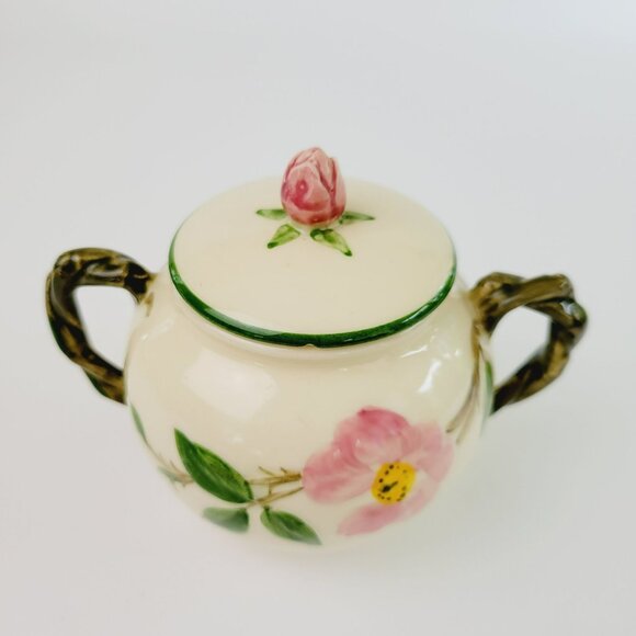 Franciscan Desert Rose GREEN TRIM Sugar Bowl & Creamer Pink Floral c.1949-53 - Picture 4 of 9